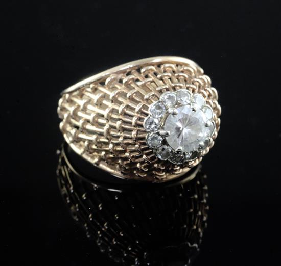 A 20th century Israeli pierced 14ct gold and diamond cluster ring, size L.